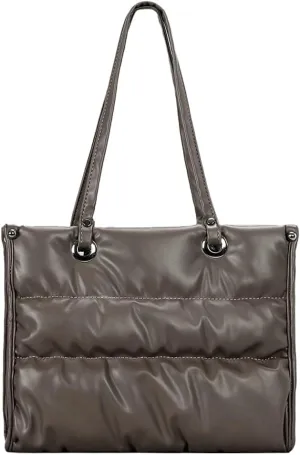 Womens Quilted Shoulder Bags Large PU Leather Tote Purse Padding Down Cotton Handbag Crossbody Top Handle Satchel