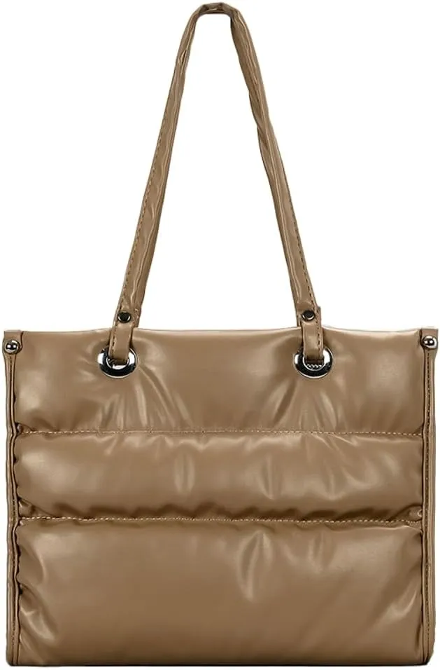 Womens Quilted Shoulder Bags Large PU Leather Tote Purse Padding Down Cotton Handbag Crossbody Top Handle Satchel