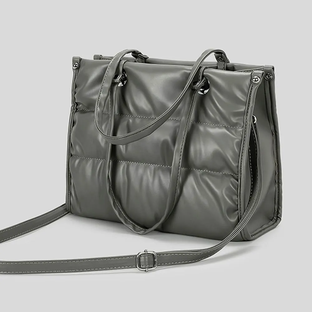 Womens Quilted Shoulder Bags Large PU Leather Tote Purse Padding Down Cotton Handbag Crossbody Top Handle Satchel