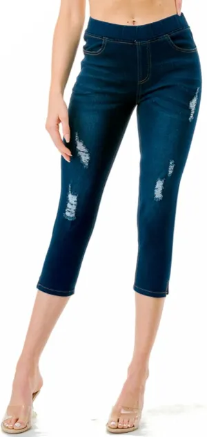 Women's Ripped Destroyed Skinny Jeans & Jeggings Pull-On Elastic Waist Stretch Denim Pants Regular-Plus Size