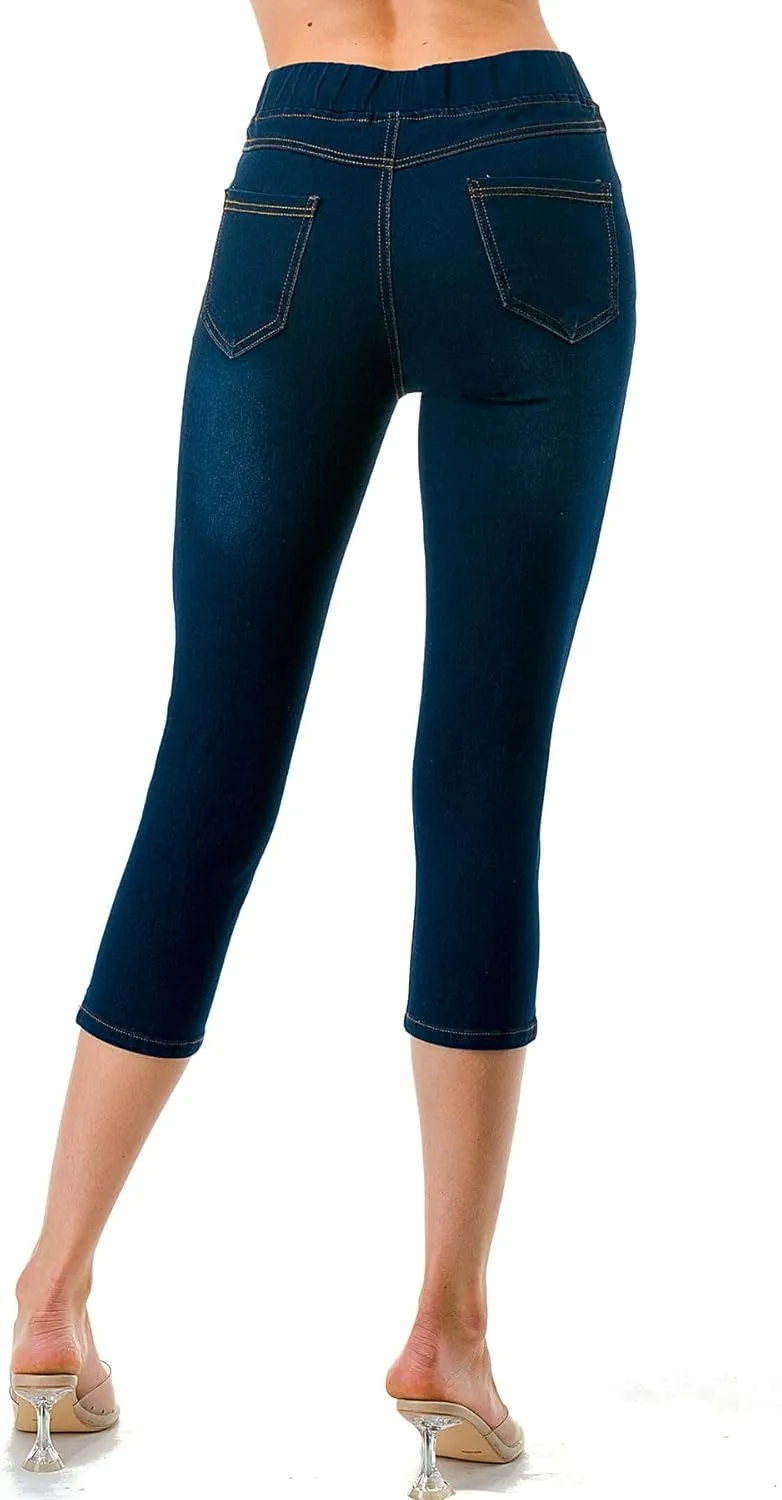 Women's Ripped Destroyed Skinny Jeans & Jeggings Pull-On Elastic Waist Stretch Denim Pants Regular-Plus Size