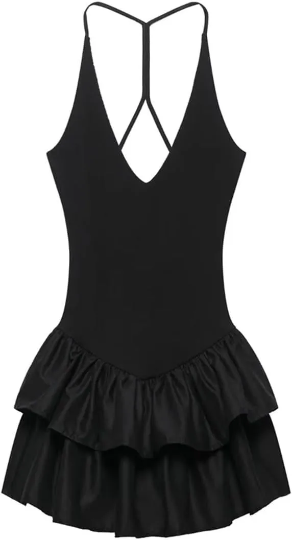 Womens Ruffled Halter Dress Summer Black Pink White Dress Mini Layered Backless Short Dresses