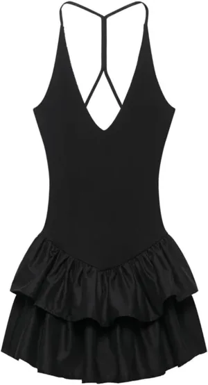 Womens Ruffled Halter Dress Summer Black Pink White Dress Mini Layered Backless Short Dresses