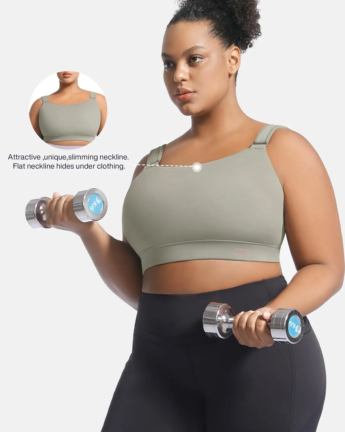 Women's Sports Bra Wirefree Adjustable Medium-High Support Everyday Wear for Large Bust Plus Size with Removable Pads