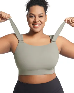 Women's Sports Bra Wirefree Adjustable Medium-High Support Everyday Wear for Large Bust Plus Size with Removable Pads
