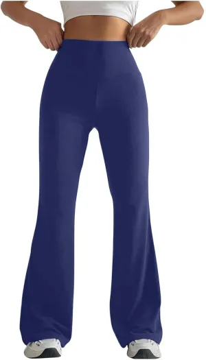 Womens Stretch High Waist Leggings Regular Fitted Solid Flared Pants Active Workout Yoga Pants Seamless