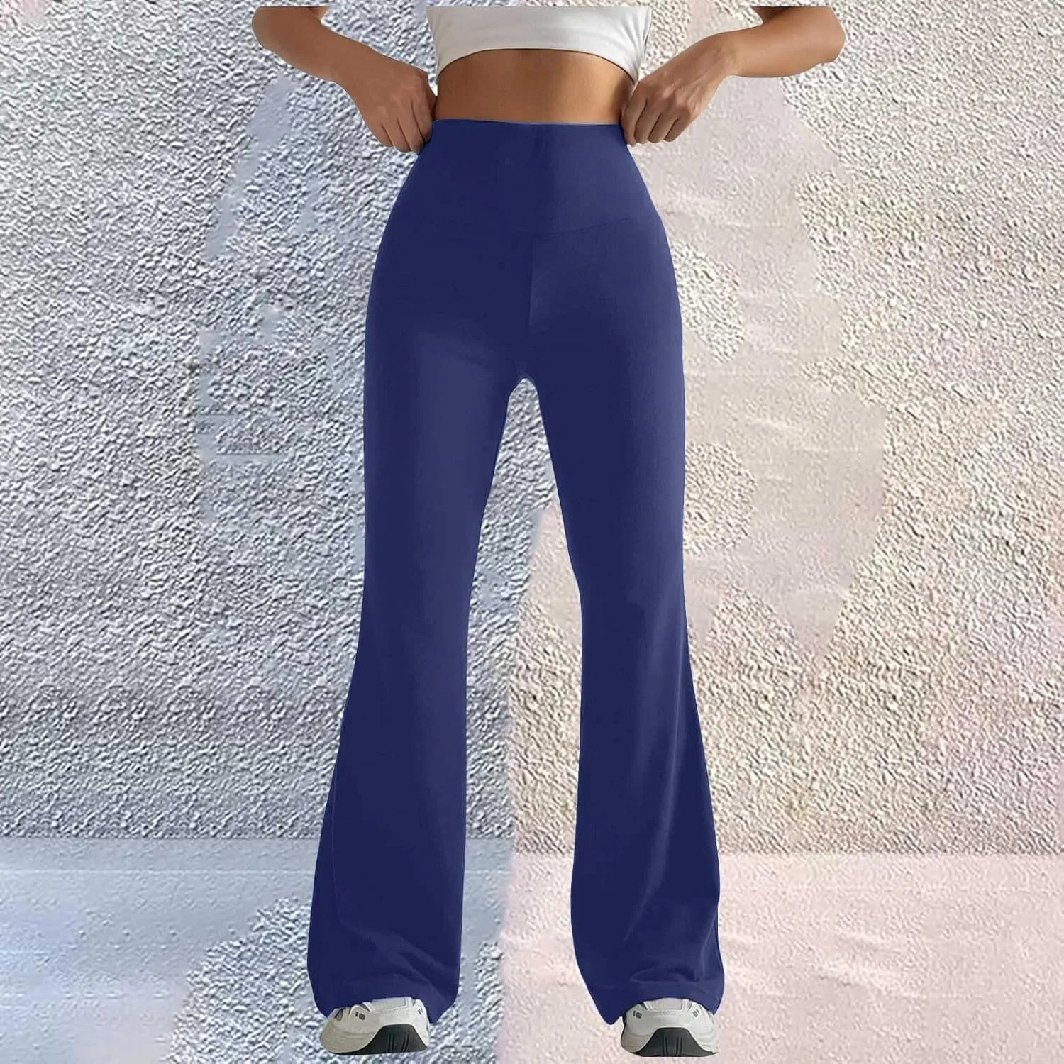 Womens Stretch High Waist Leggings Regular Fitted Solid Flared Pants Active Workout Yoga Pants Seamless