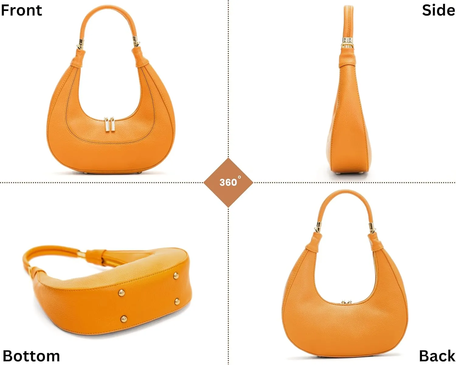 Women's Structured Faux Leather Half Moon Shoulder Bag with Top Handle and Long Strap – Selene