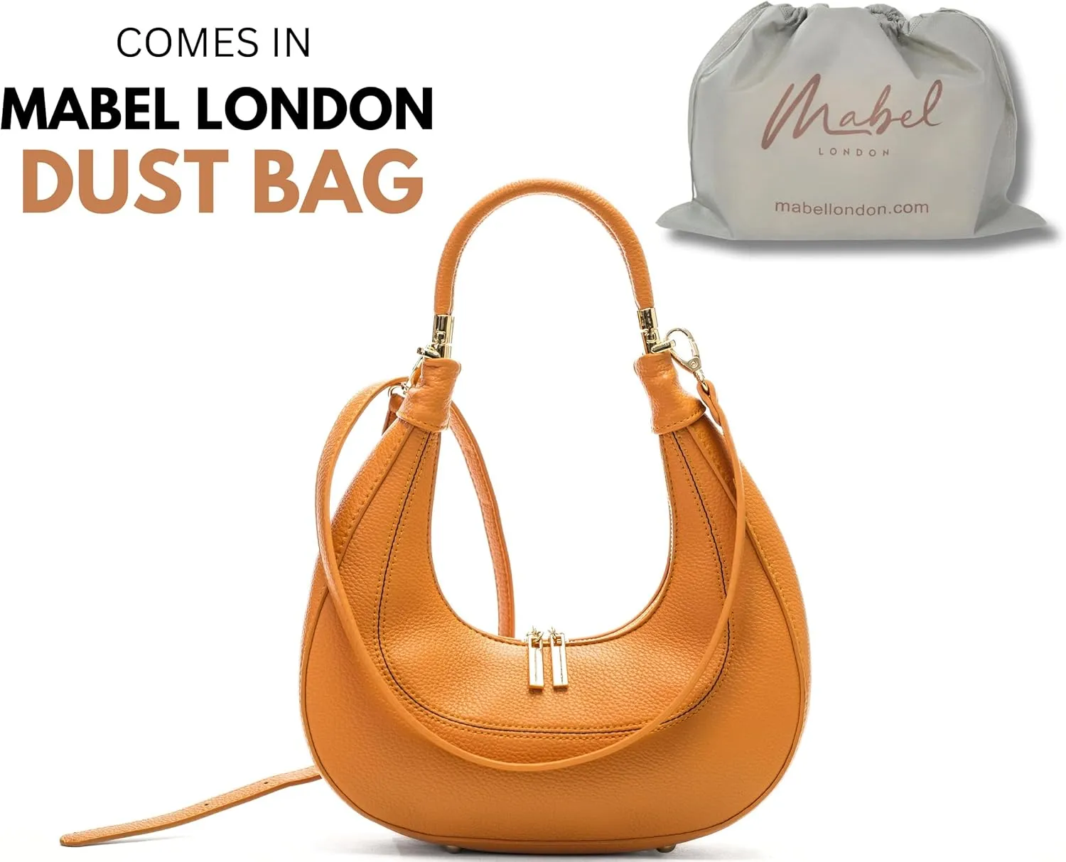Women's Structured Faux Leather Half Moon Shoulder Bag with Top Handle and Long Strap – Selene