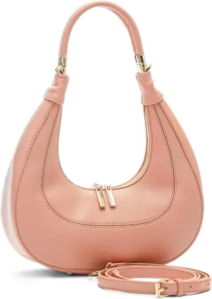 Women's Structured Faux Leather Half Moon Shoulder Bag with Top Handle and Long Strap – Selene