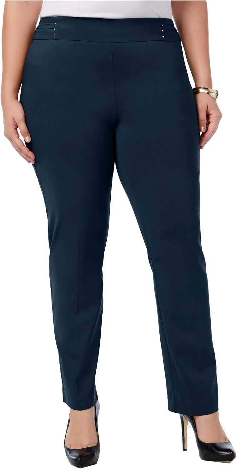 Women's Studded Rivet-Waist Pull-On Pants (20W (Plus), Intrepid Blue)