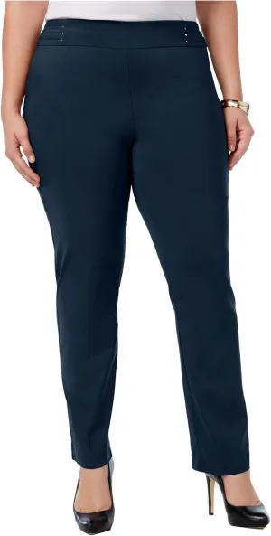 Women's Studded Rivet-Waist Pull-On Pants (20W (Plus), Intrepid Blue)