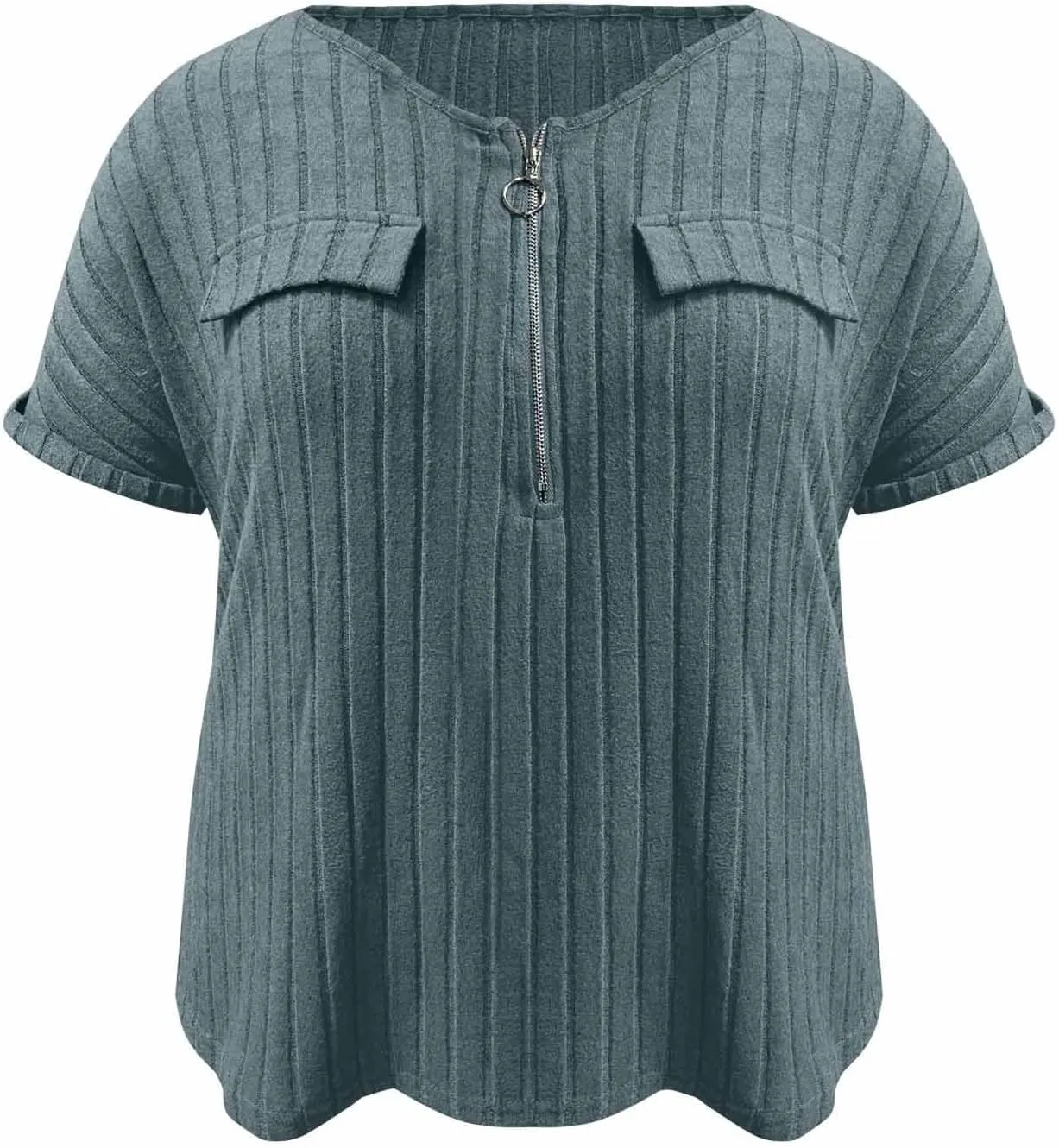 Womens Top Dressy Casual Short Sleeve Blouses V Neck Shirts 2025 Trendy Summer Loose Fit Zip-up Work Layering Shirts