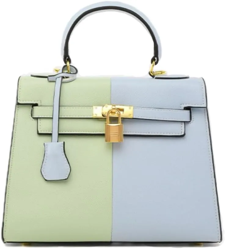Women's Two-Tone Crossbody Bag - PU Leather Shoulder Purse, Adjustable Strap Small Handbag (5 Colors) (Light green/Light blue)