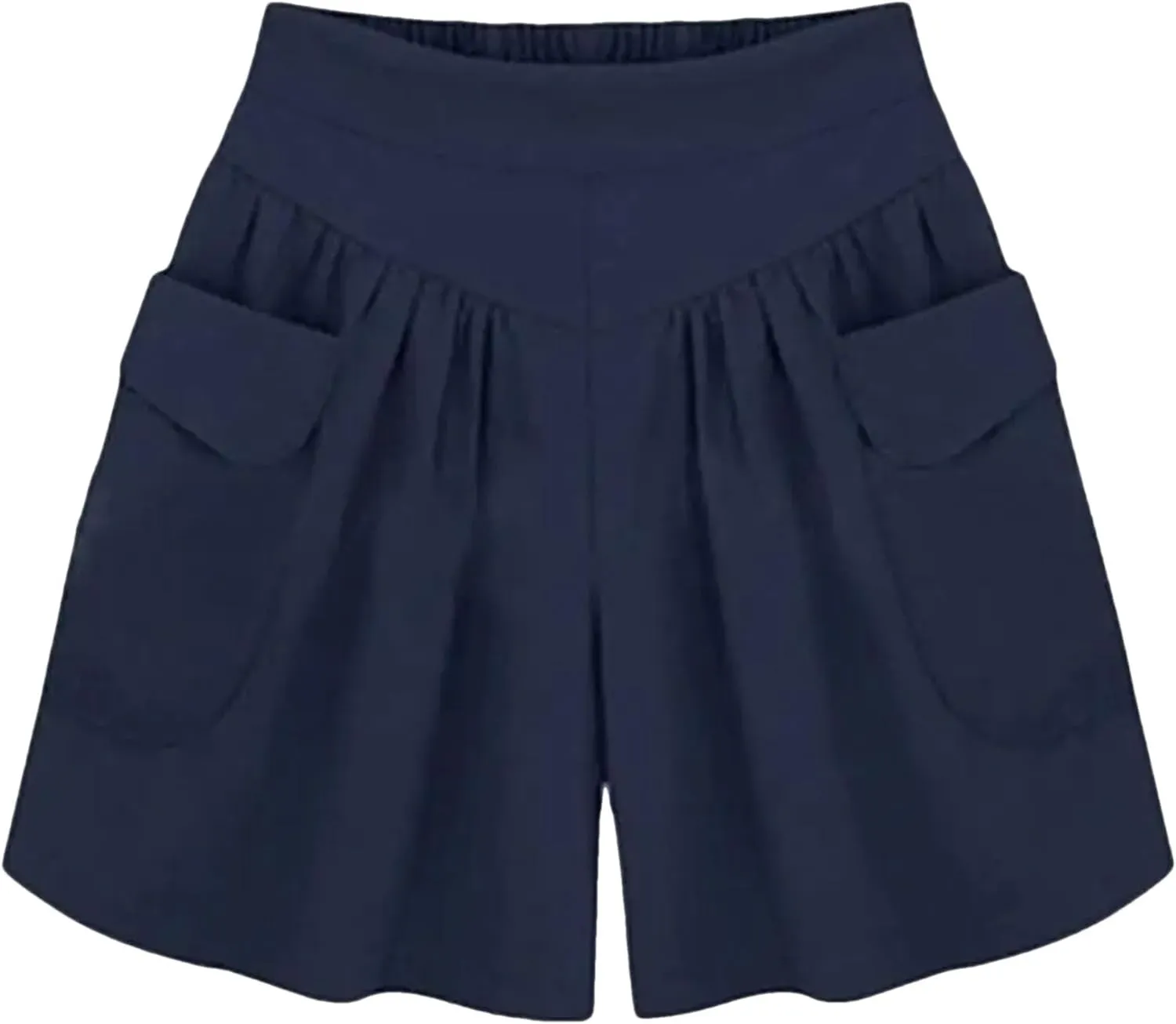 Women's Wide Leg Beach Shorts with Pockets | Elastic Waist Loose Fit Summer Shorts | Plus Size Casual Yoga Running Shorts Navy Blue S