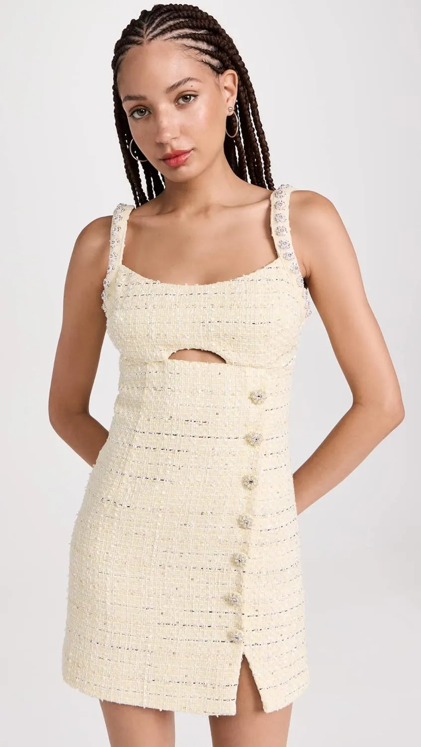 Women's Yellow Boucle Diamante Mini Dress