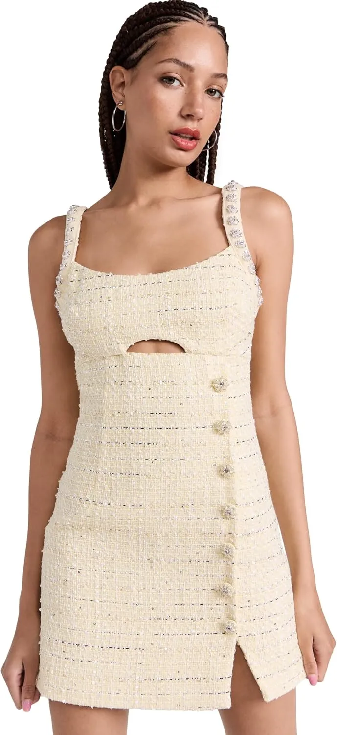 Women's Yellow Boucle Diamante Mini Dress