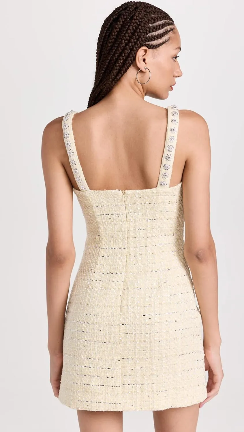 Women's Yellow Boucle Diamante Mini Dress