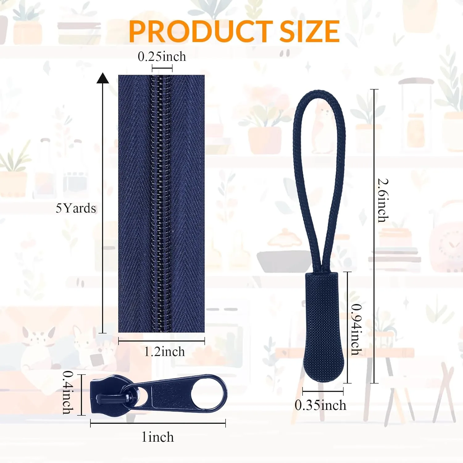 Wonderjune 20 Yards 4 Pcs Zippers for Sewing Bulk #5 Nylon Coil Zippers with 48 Pcs Sliders, Assorted Zipper Extensions Ropes for DIY Sewing Crafts Supplies, Clothes, Bags (Classic)
