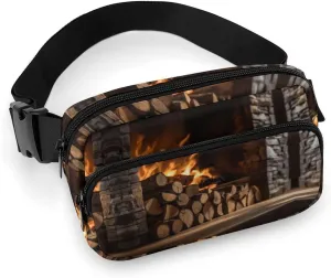 Wood on Fireplace Printed Fanny Pack Fanny Packs for Women Men,Crossbody Bag Large Chest Bag with Adjustable Strap for Outdoors Workout Traveling Casual Running
