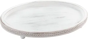 Wooden Oval Decorative Tray for Coffee Table, Kitchen, Dining, Entryway - Small Beaded Farmhouse Centerpiece for Holidays - Weathered White