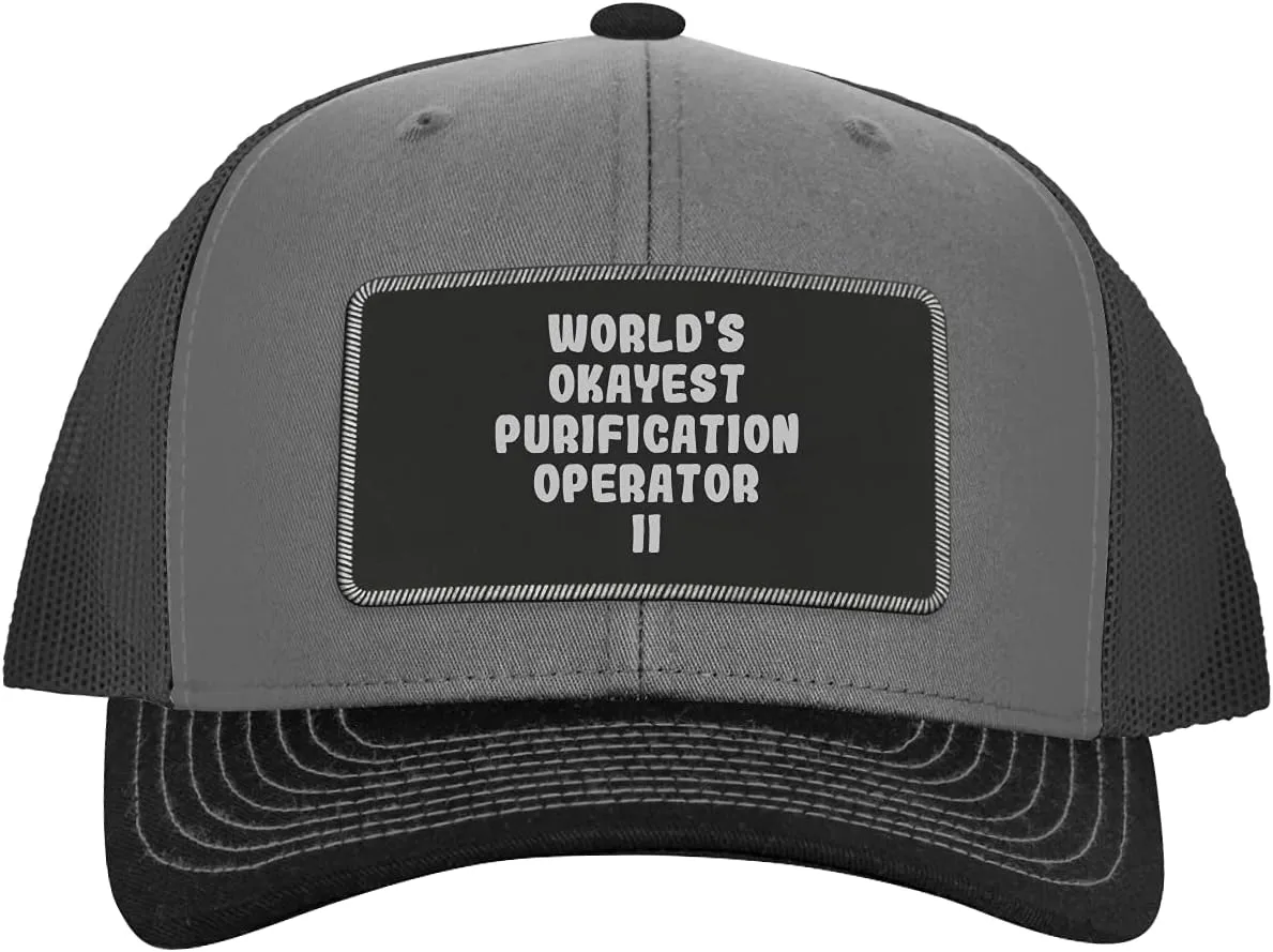 World's Okayest Purification Operator Ii - Leather Black Patch Engraved Trucker Hat