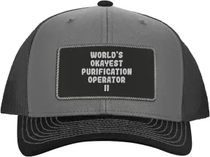 World's Okayest Purification Operator Ii - Leather Black Patch Engraved Trucker Hat