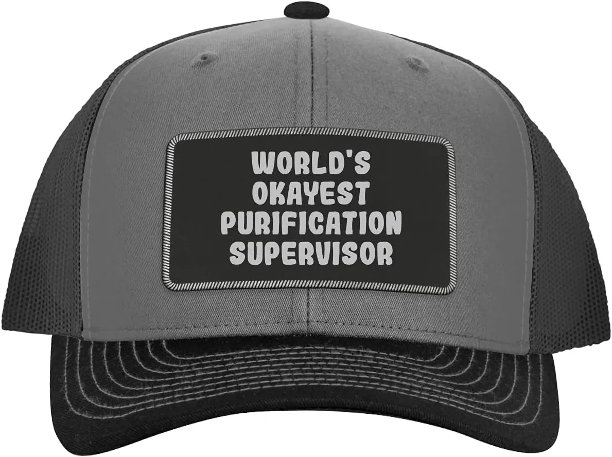 World's Okayest Purification Supervisor - Leather Black Patch Engraved Trucker Hat