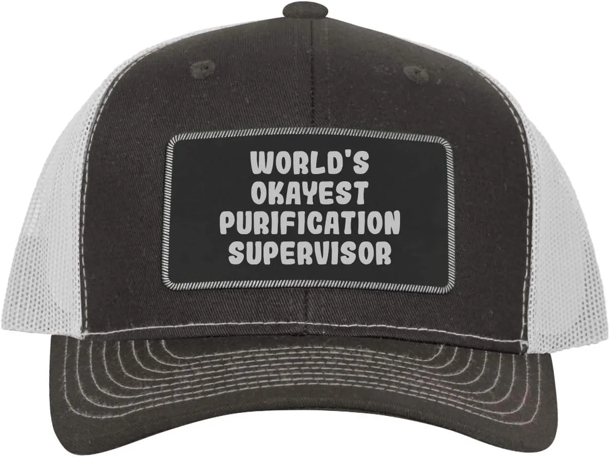World's Okayest Purification Supervisor - Leather Black Patch Engraved Trucker Hat