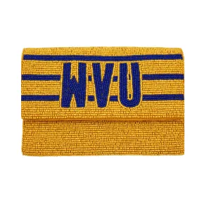 WVU WEST VIRGINIA UNIVERSITY BEADED MINI CLUTCH