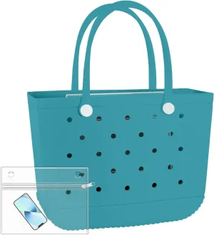 X-Large Rubber Tote Bag Waterproof Beach Washable Handbag Storage Bags Durable Modern Travel SportsTote Bag (Lake Green, X-Large)