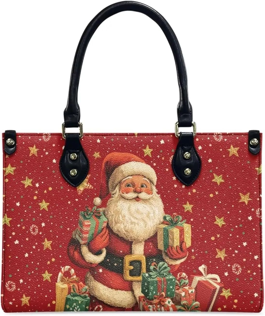 XOTOFIMOD Vintage Christmas Santa Claus Women Handbag Top Handle PU Leather Ladies Tote Bag Messenger Handbag Shoulder Designer Travel Bag