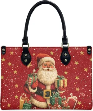 XOTOFIMOD Vintage Christmas Santa Claus Women Handbag Top Handle PU Leather Ladies Tote Bag Messenger Handbag Shoulder Designer Travel Bag