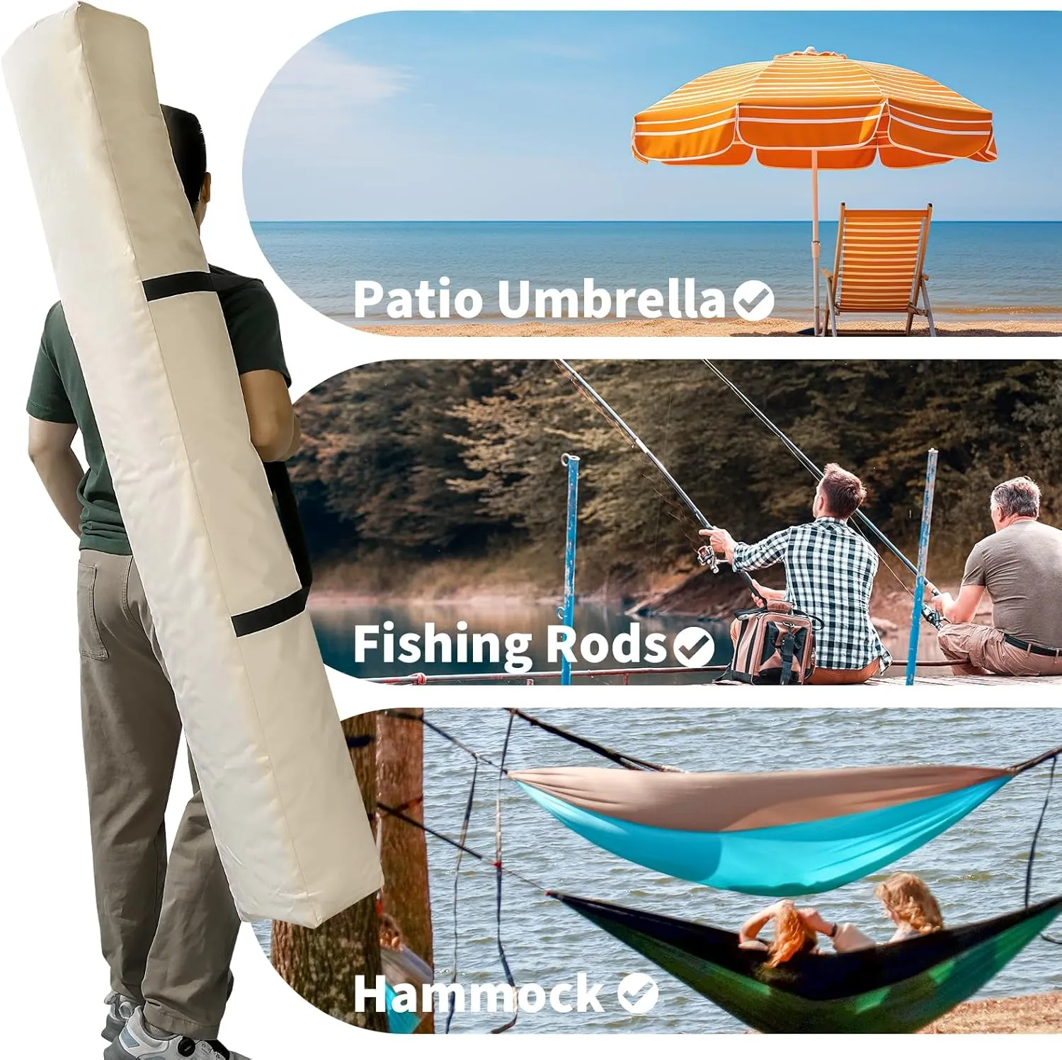 Xxerciz 57 Inch Carry Bag for 9ft Folding Beach Umbrella, 600D Waterproof Patio Umbrella Covers, Outdoor Heavy Duty Bag for Blissun, Sunnyglade, Sunshine, Tempera Patio Umbrella Storage (Beige)