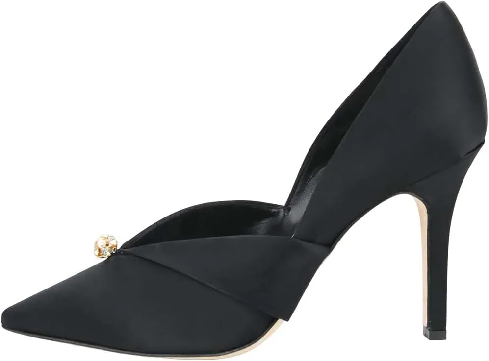 XYD Women's Pumps Stiletto High Heels Rhinestone Bead Closed Pointed Toe Slip On Comfort Ladies Office Work Church Wedding Party Dress Satin Shoes