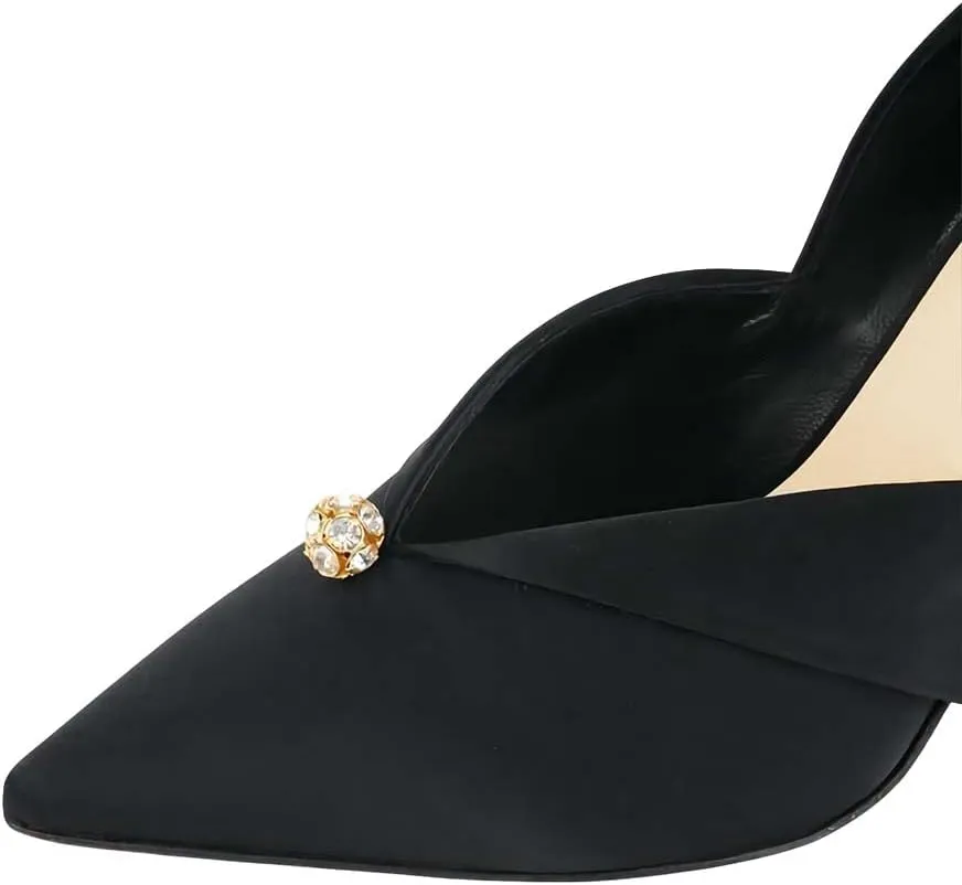 XYD Women's Pumps Stiletto High Heels Rhinestone Bead Closed Pointed Toe Slip On Comfort Ladies Office Work Church Wedding Party Dress Satin Shoes