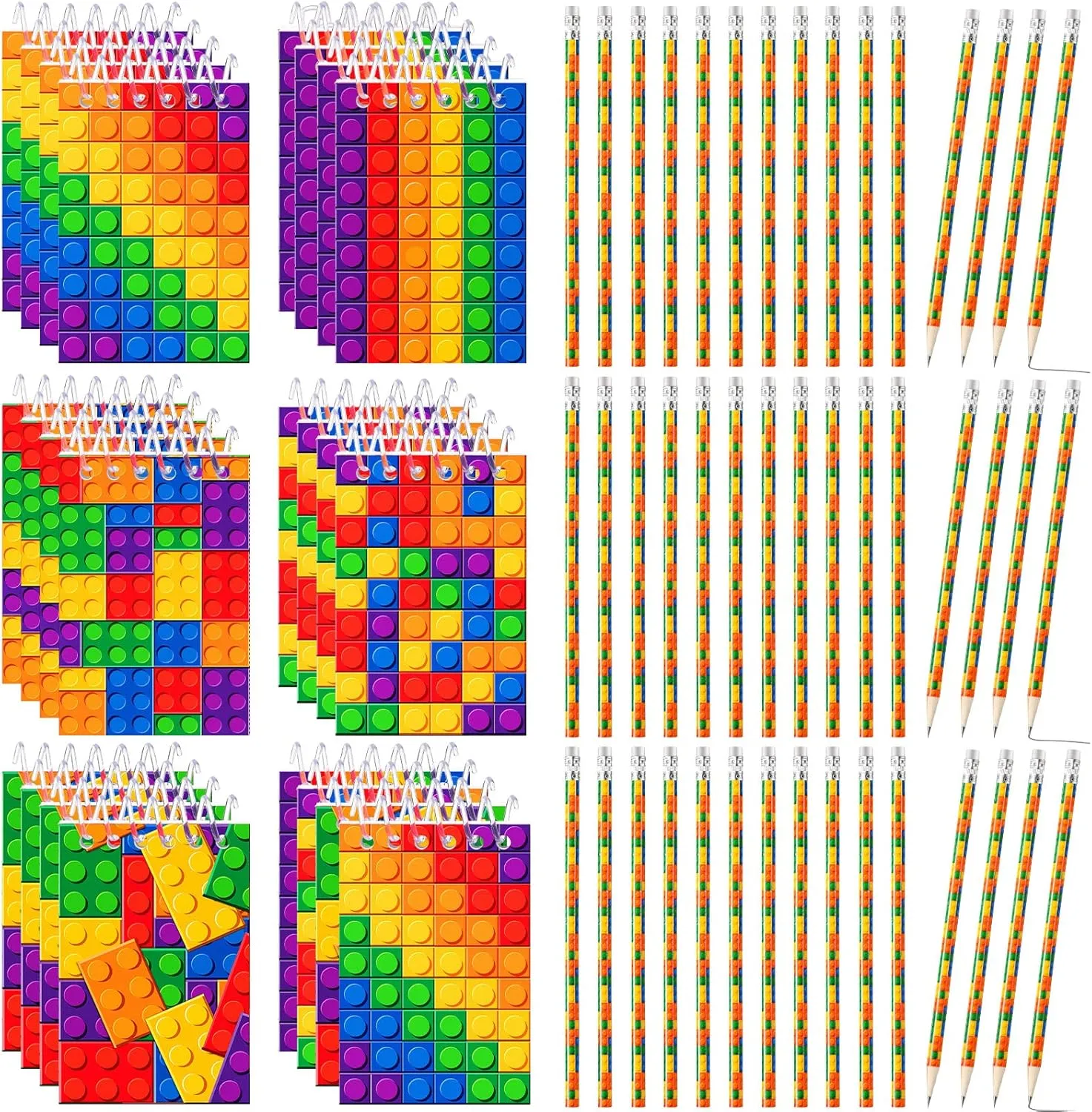 Yexiya 25 Pack Mini Building Block Notebooks Spiral Notepads with 50 Toy Brick Wood Pencils, Building Party Favors Gifts for Kids Birthday Party, Goodie Bag Stuffers, Children Classroom Rewards