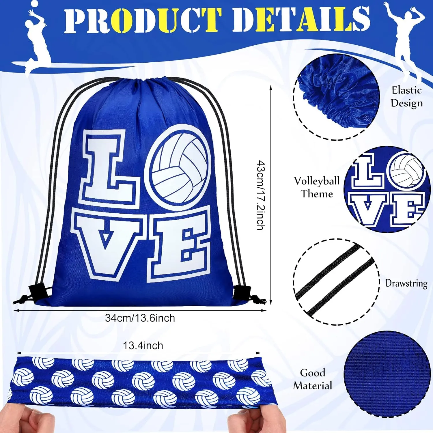Yinder 4 Pcs Volleyball Accessories Include Knee Pads ,Arm Sleeves , Drawstring Bag,Softball Headbands for Women Volleyball Training Dance