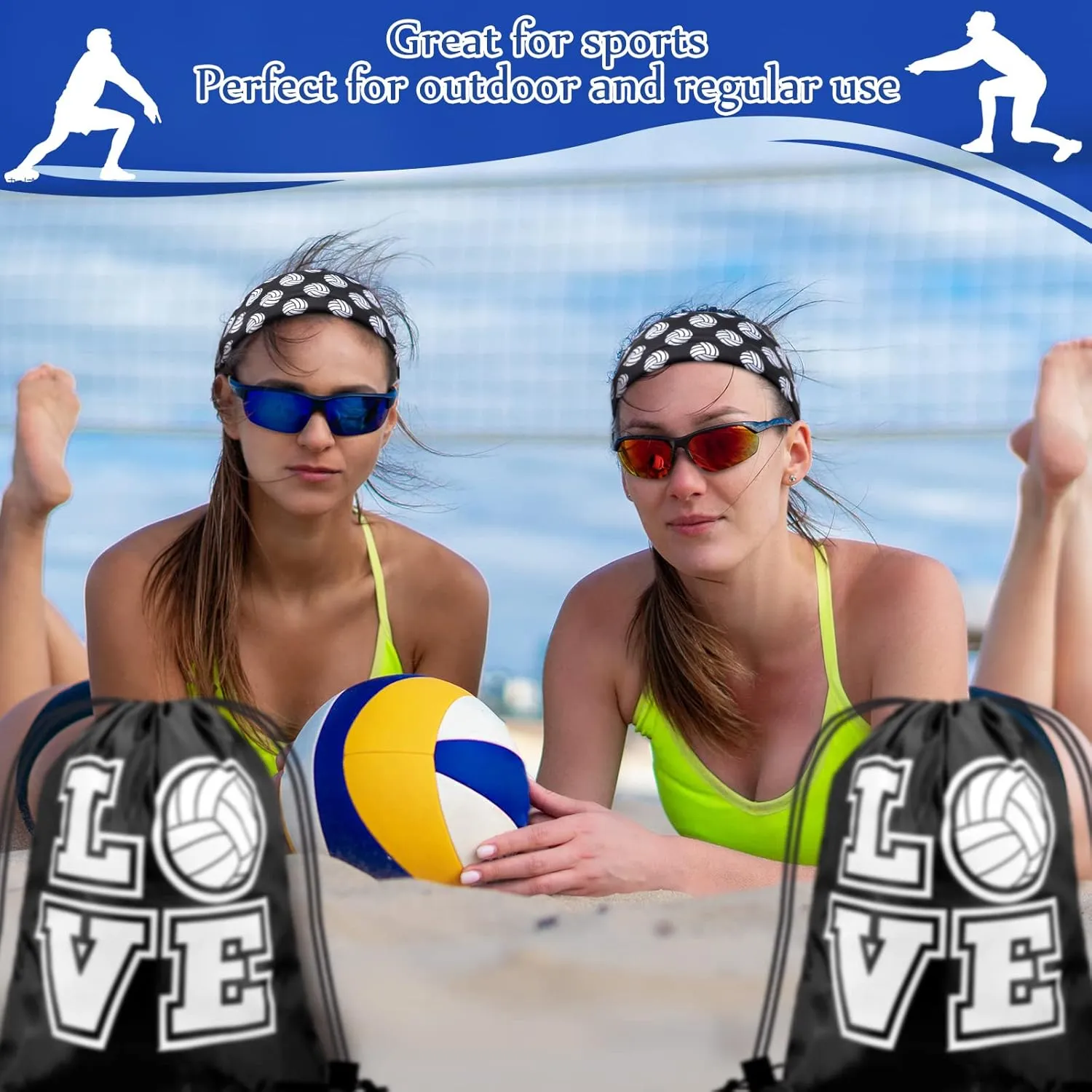 Yinder 4 Pcs Volleyball Accessories Include Knee Pads ,Arm Sleeves , Drawstring Bag,Softball Headbands for Women Volleyball Training Dance