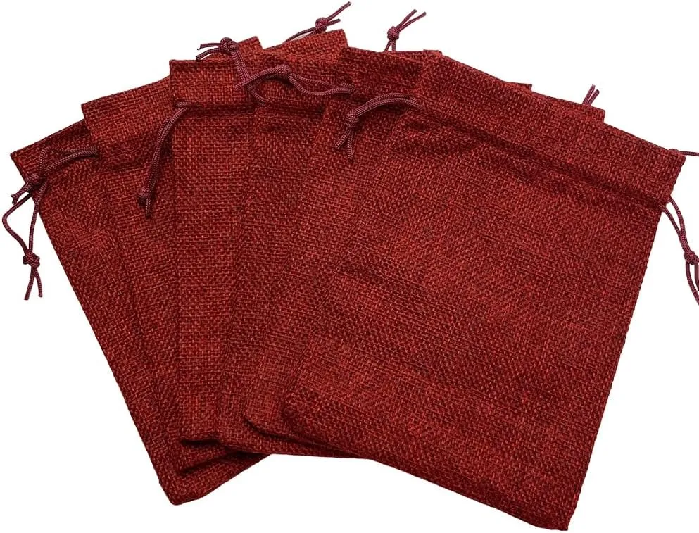 Yisowank 15PCS Burlap Drawstring Gift Bags,5x7 inch Pouch Bags Small Party Favor Gift Bags for Wedding Christmas Birthday Bridal Shower Anniversary Thanksgiving (5 x 7 inch, Dark Red)