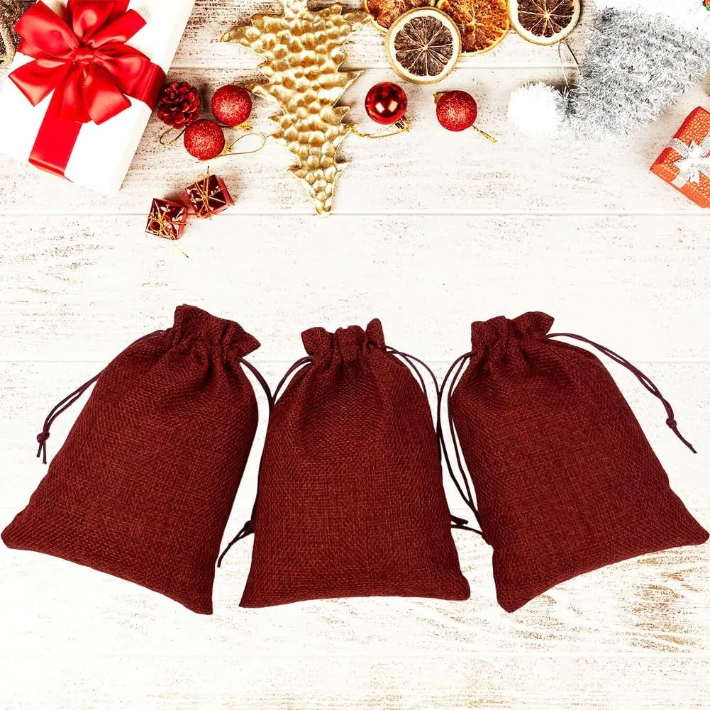 Yisowank 15PCS Burlap Drawstring Gift Bags,5x7 inch Pouch Bags Small Party Favor Gift Bags for Wedding Christmas Birthday Bridal Shower Anniversary Thanksgiving (5 x 7 inch, Dark Red)