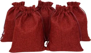 Yisowank 15PCS Burlap Drawstring Gift Bags,5x7 inch Pouch Bags Small Party Favor Gift Bags for Wedding Christmas Birthday Bridal Shower Anniversary Thanksgiving (5 x 7 inch, Dark Red)