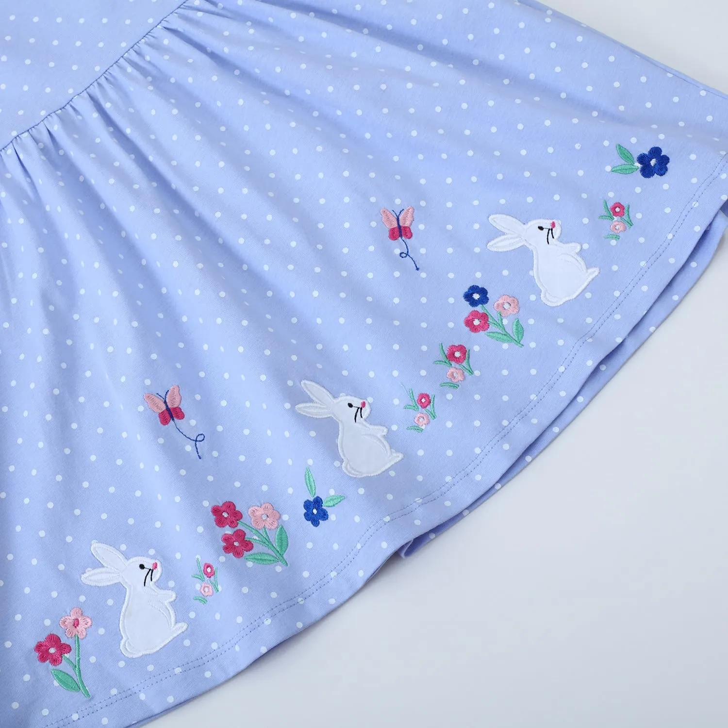 Youlebao Toddler Girls Cotton Embroidery Applique Short Sleeve Casual Dress