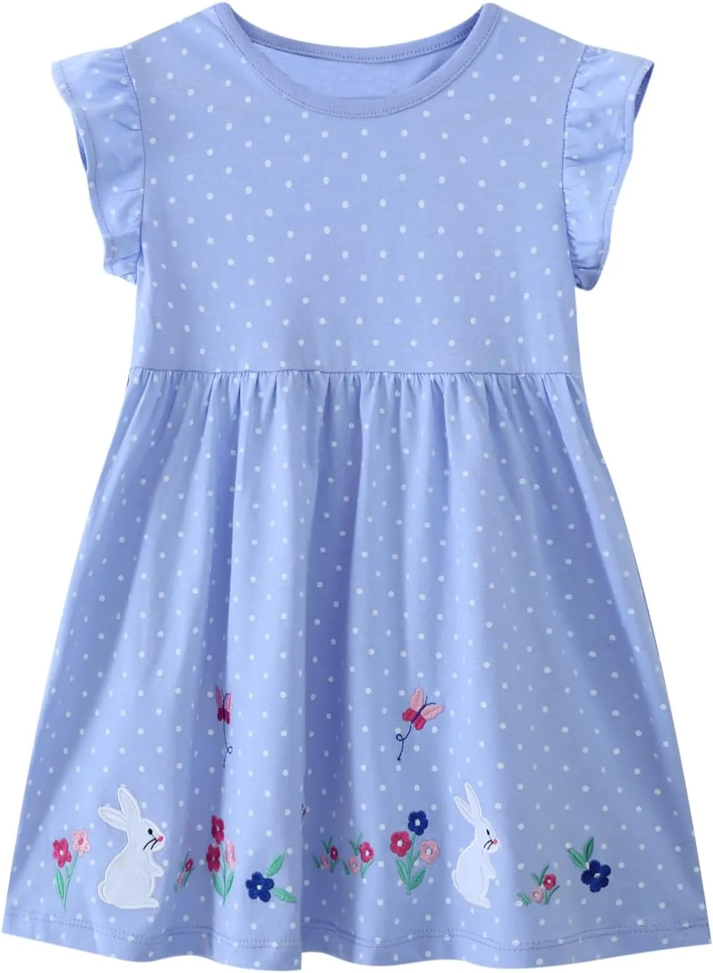 Youlebao Toddler Girls Cotton Embroidery Applique Short Sleeve Casual Dress