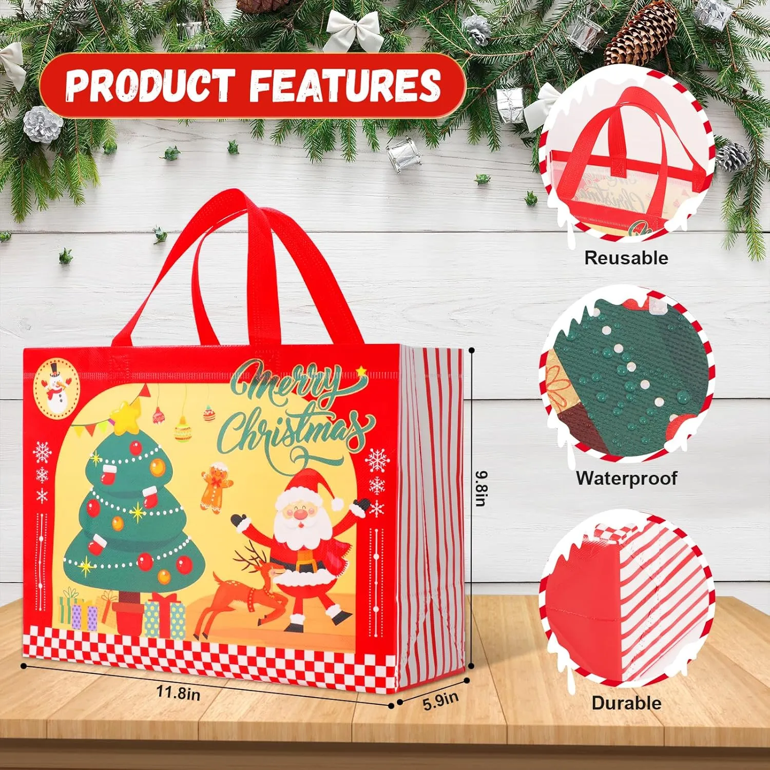 Yunaeduo Gift Bags - Christmas & Holiday Bags Set, 9 Pcs Gift Totes with Handles, 12.5" x 9.8" x 5.5