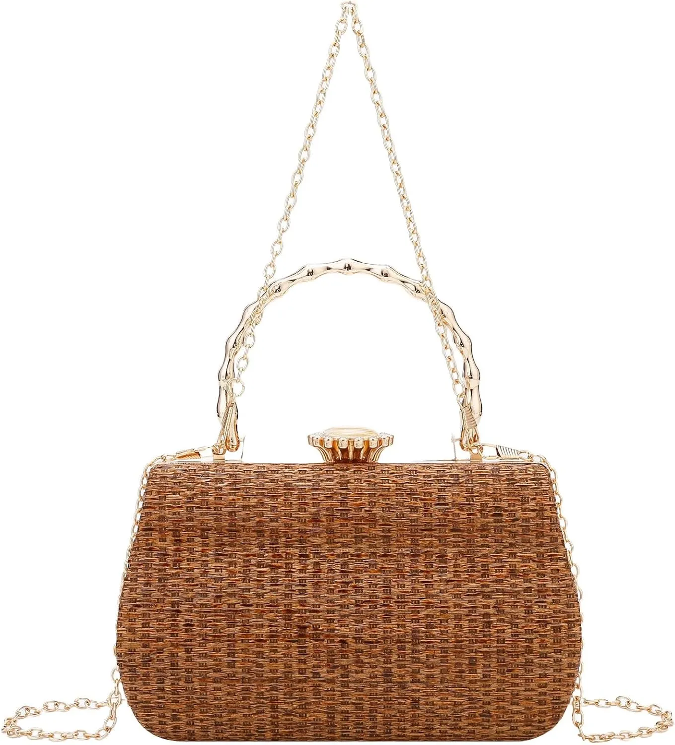 YYW Straw Beach Tote Bag Summer Women Handbags Vacation Shoulder Purse with Chain Woven Bag Gifts