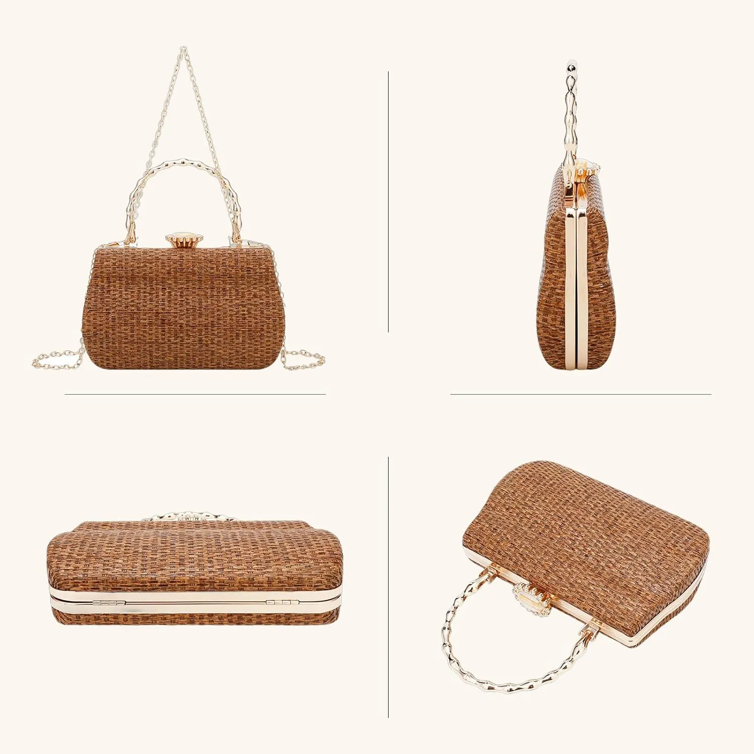 YYW Straw Beach Tote Bag Summer Women Handbags Vacation Shoulder Purse with Chain Woven Bag Gifts