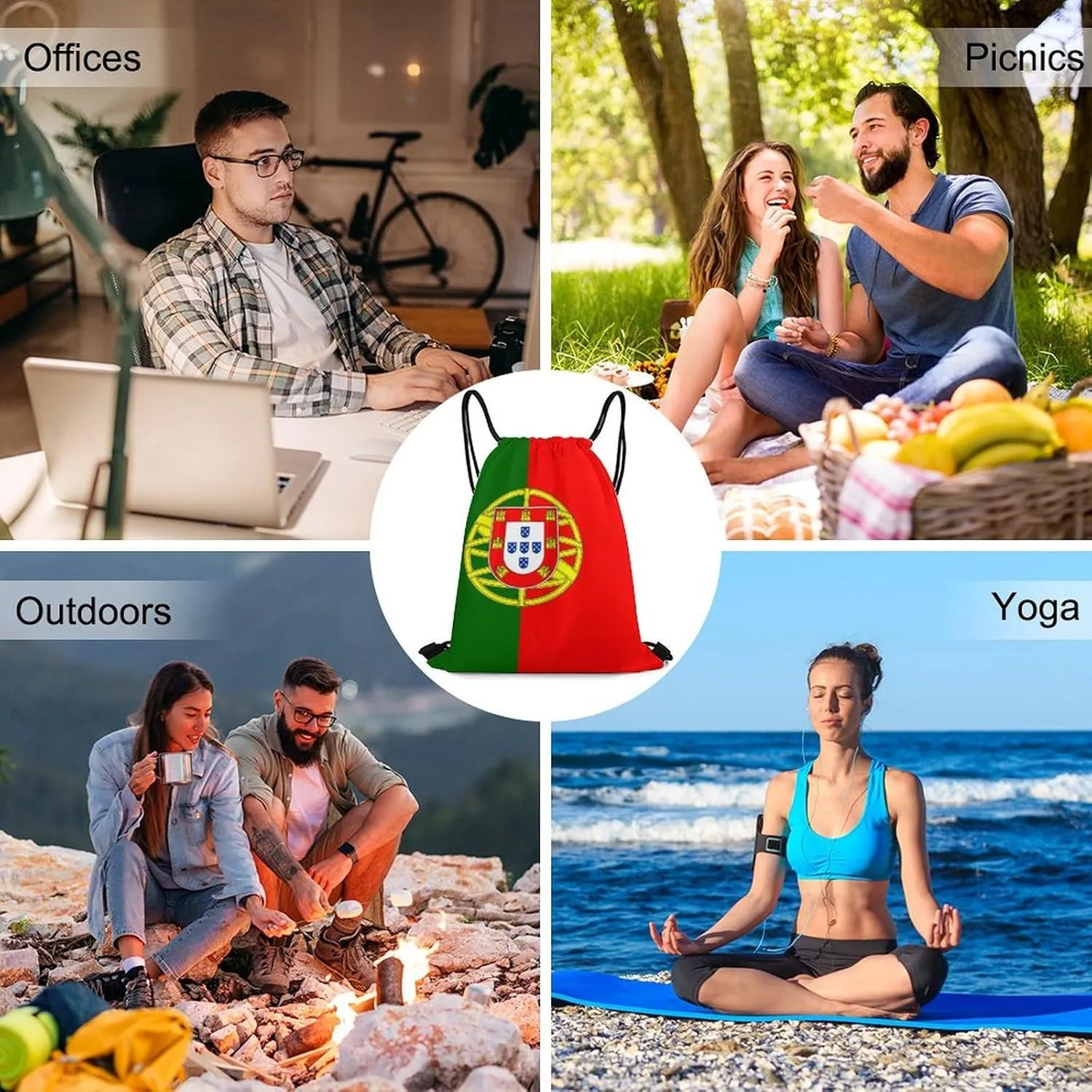 Zakqeik Portugal Flag Unisex Drawstring Backpack Bag Cute Sport Gym Dance Travel Pockets