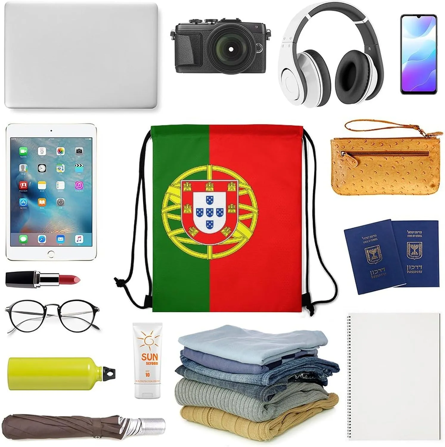 Zakqeik Portugal Flag Unisex Drawstring Backpack Bag Cute Sport Gym Dance Travel Pockets