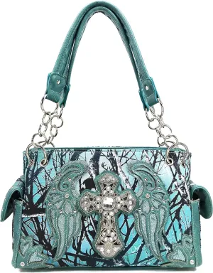 Zelris Camouflage Shine Glow Cross Wings Women Conceal Carry Handbag
